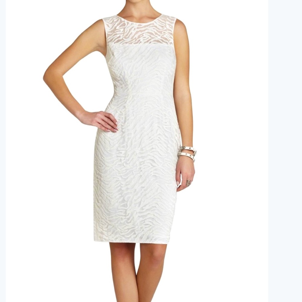 EUC BCBGMaxazria Alice off-white sleeve list shift dress size 6
